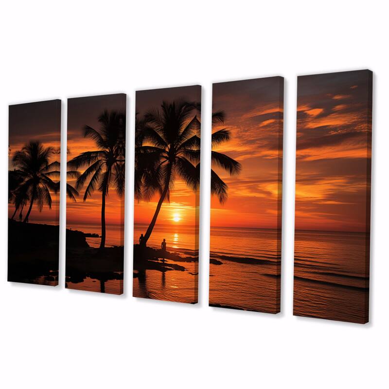 Designart "Caribbean Sunset Photo" Beach & Ocean Multipanel Wall Art